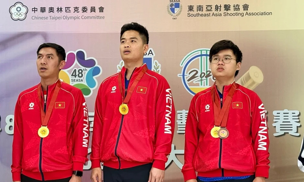 Bắn súng Việt Nam giành HCV 10m súng ngắn hơi đồng đội nam tại giải Đông Nam Á 2026